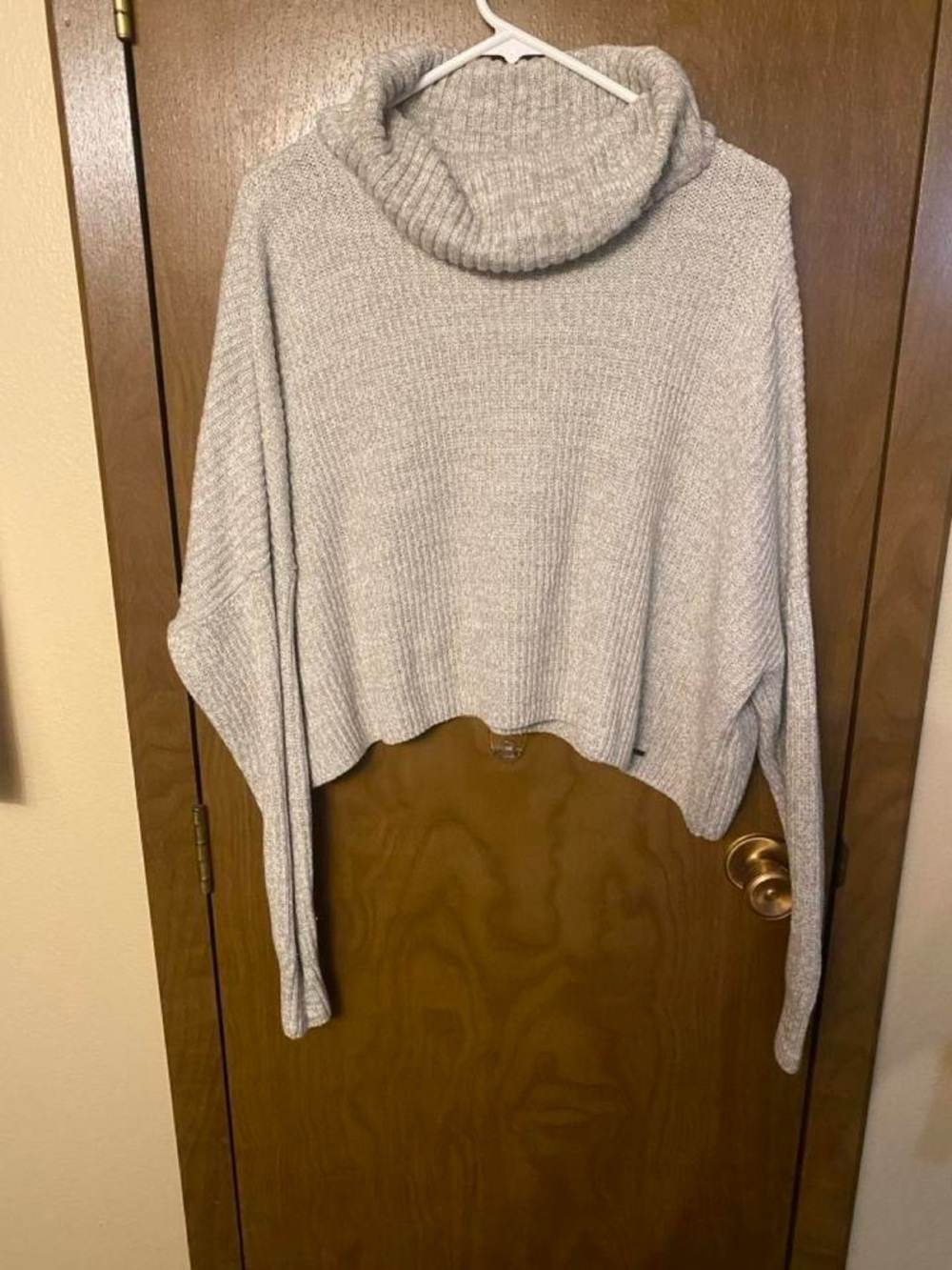 Hollister Light Gray Cropped Turtleneck Sweater